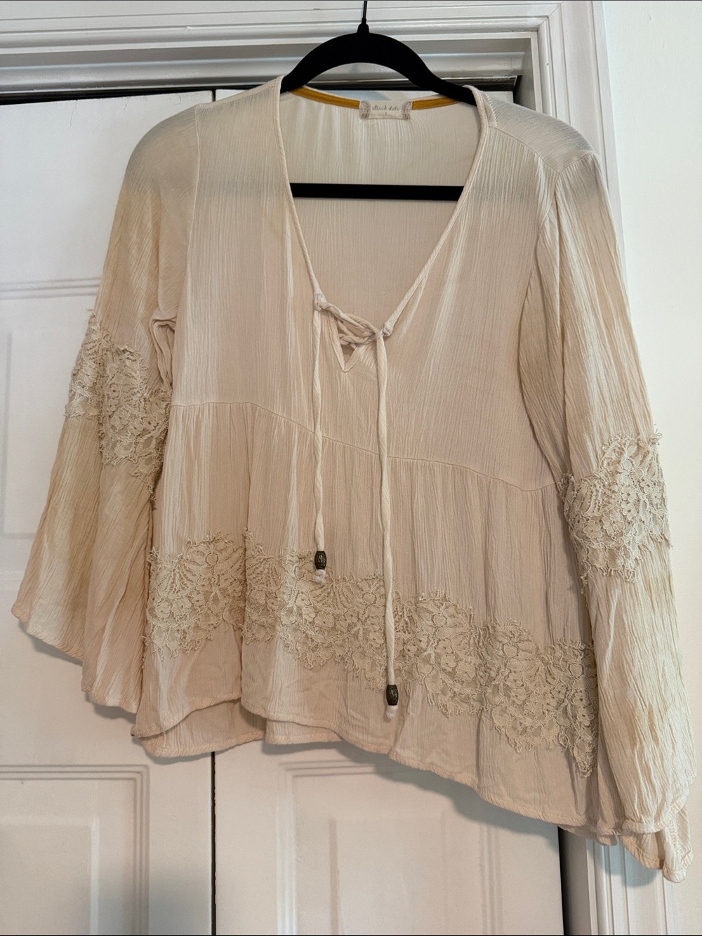 Altar'd State Cream Lace-Trim Tie-Front Tunic